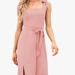 Women's Square Neck Ruffle Split Midi Dress | Pink MEDIUM